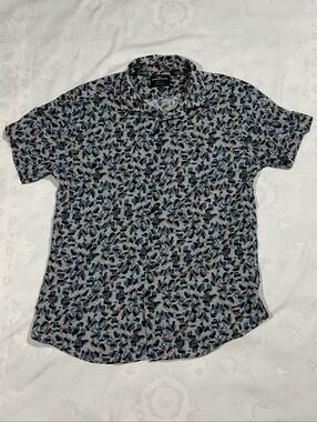 Rodd & Gunn Short-Sleeve Button-Down Shirt in Blue and Brown Print